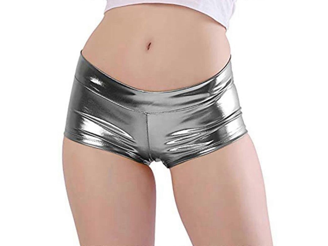 Braguitas Cortas Metálicas Brillantes De Talle Bajo Para Mujer, Ideales Para Festivales De Baile Y Disfraces - Rojo Rosado