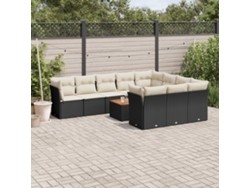 Conjunto de sofá de jardín de 11 piezas con cojines de mimbre sintético negro de DKD Home Decor