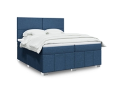 Cama Box Spring Con Colchón Tela Azul 200x200 Cm