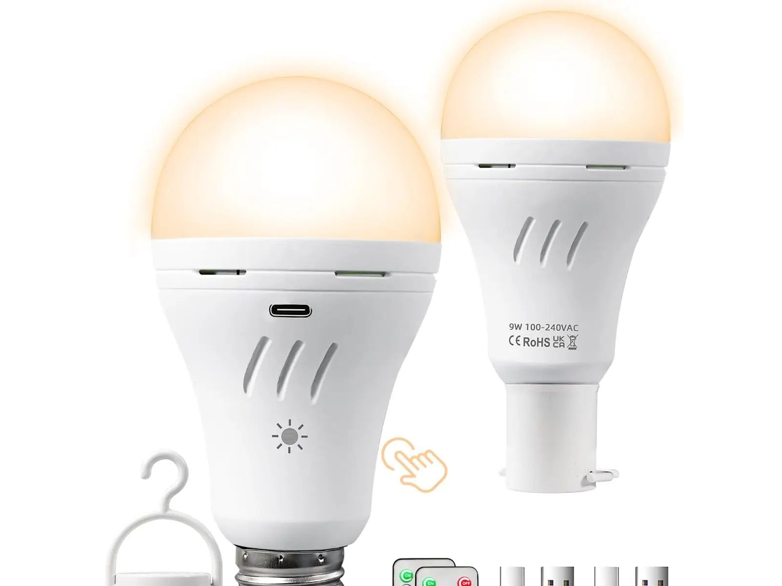 Lámpara de emergencia recargable de 9 W con casquillo E27, carga dual USB/220 V, temperatura de color de 2700 K a 6500 K. Mdug