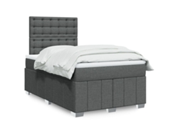 Cama Box Spring Con Colchón Tela Gris Oscuro 120x200 Cm