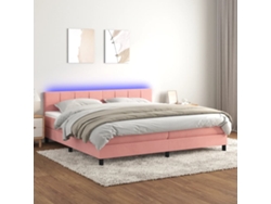 Cama Box Spring Colchón Y Led Terciopelo Rosa 200x200 Cm