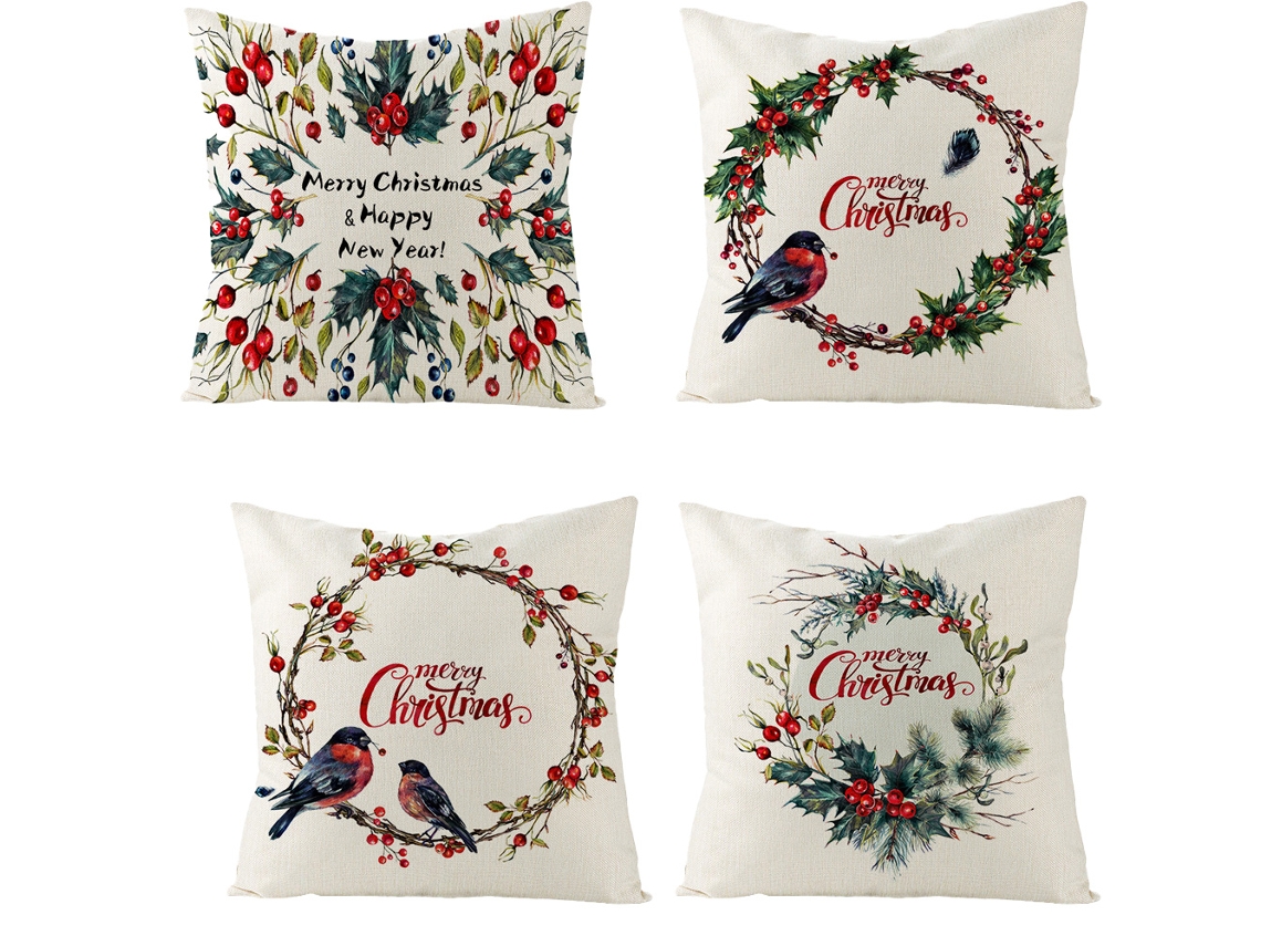 Fundas de almohada navideñas, fundas de cojines de lino, adornos navideños RNEMITERY