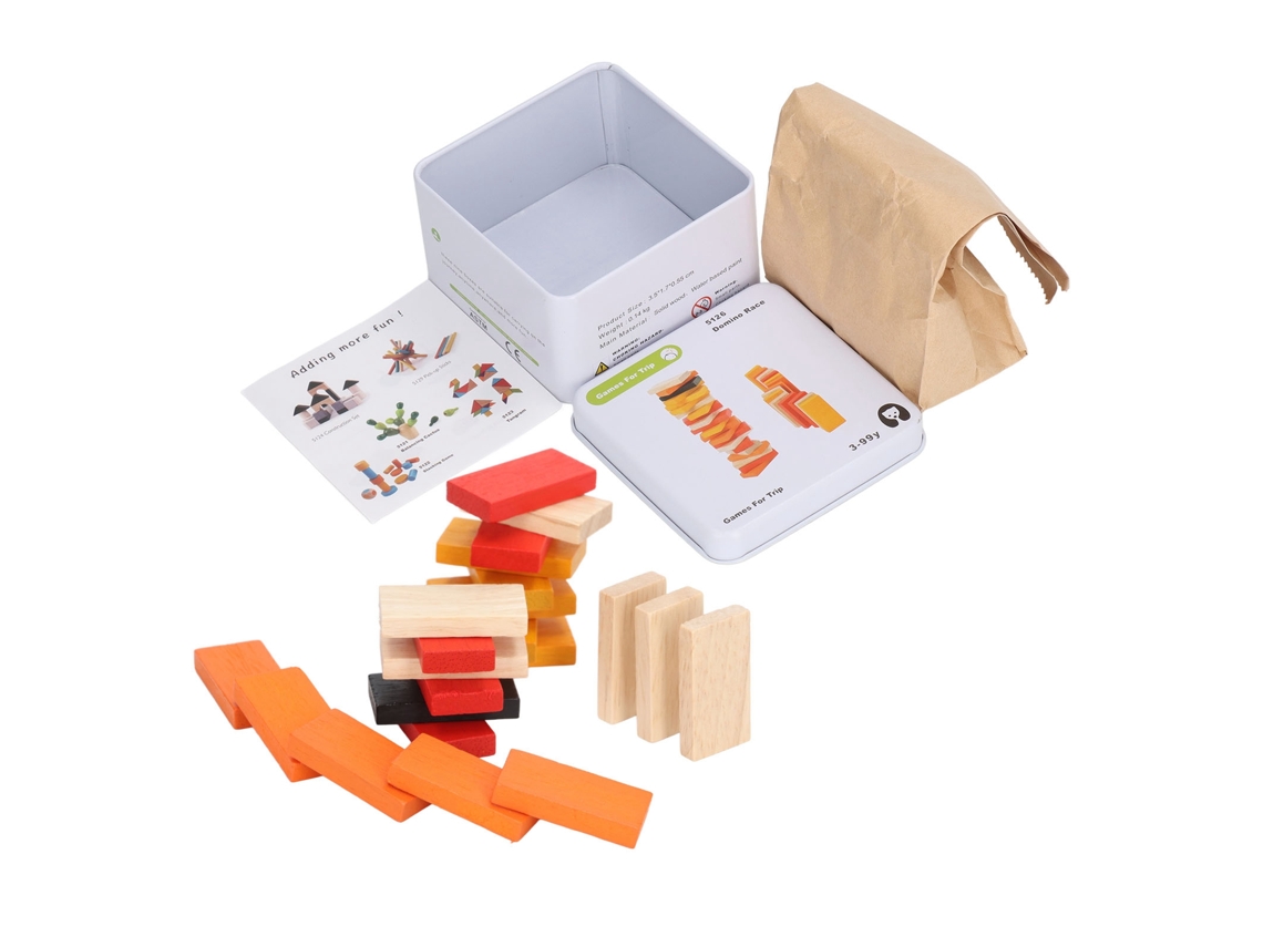 Bloques De Dominó De Madera Para Niños Con Caja De Hierro: Juego Educativo Y Portátil.