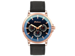 Reloj De Pulsera De Cuero Pu Para Hombres Estilo Empresarial Casual Simple Oro Rosa + Correa Negra