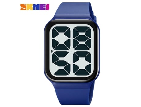 Hombres Mujeres Deportes LED Digital Impermeable PU Correa Cuadrado Electrónico Pareja Reloj-Máquina blanca azul LUUCOZK