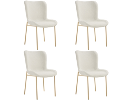 Juego de 4 sillas de comedor tapizadas con tejido bouclé Tessa, diseño ergonómico, blanco/dorado TECTAKE