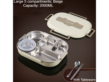 Fiambrera Bento Antigoteo para Adultos-Beige cinco rejillas 2000ml (vajilla y tazón de sopa)-2000ml LUUCOZK