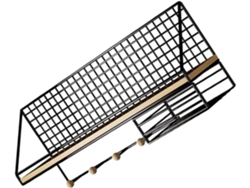 Estantería Flotante De Pared Negra De Gran Capacidad Con Ganchos Multifuncionales.