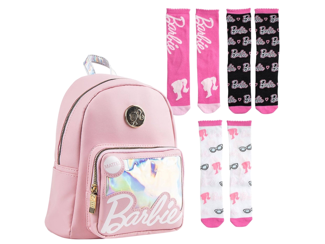 Mochila Casual Infantil En Rosa Pack De 3 Calcetines Barbie Talla 27-30