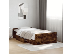 Cama Con Cajones Madera De Ingeniería Roble Ahumado 75x190 Cm