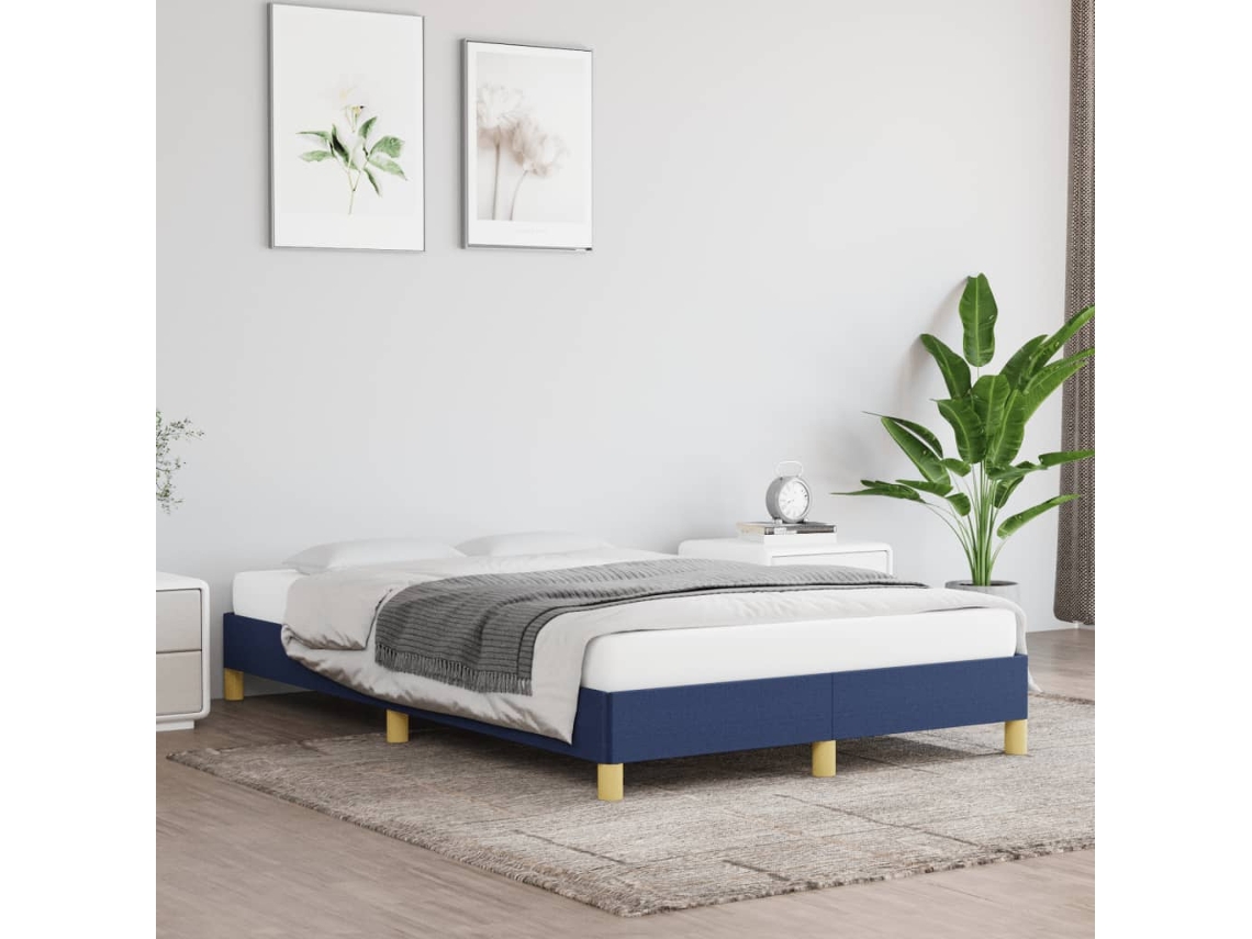 Estructura De Cama Sin Colchón Tela Azul 120x200 Cm