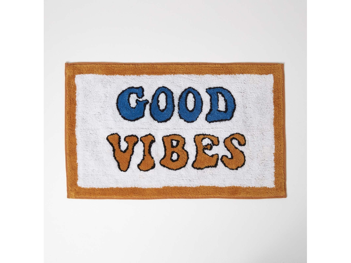 Homescapes Orange Good Vibes Bath Mat 100 Cotton, 50 X 80 Cm