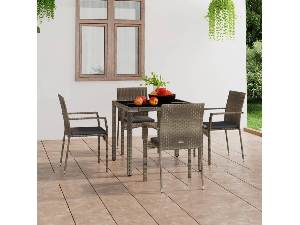 Sillas de jardín DKD Home Decor de 4 piezas con cojines, mimbre gris