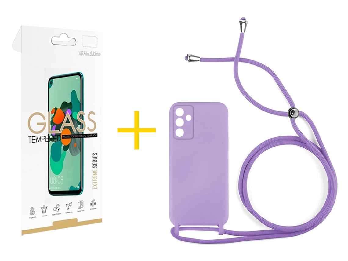 Pack 1 X Película de Vidrio Templado 2.5D + Funda SKYHE para Samsung Galaxy A26 5G Gel con Cordón Violeta