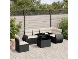 Conjunto de sofá de jardín de 7 piezas con cojines, ratán negro, Dkd Home Decor