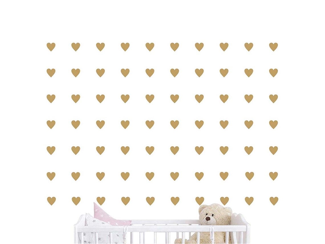 Pegatinas de pared de corazón de 1,5 pulgadas, 130 piezas, para decoración de habitación infantil, extraíbles, doradas