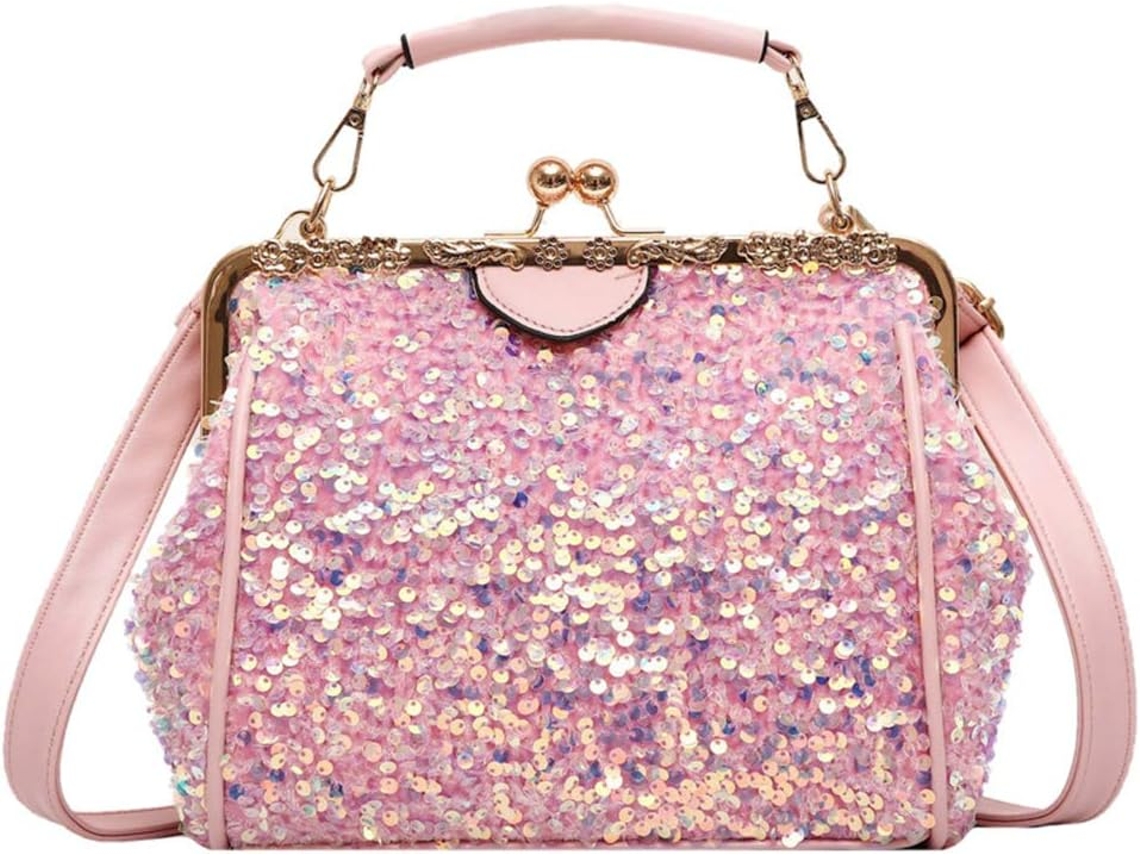Bolsa De Ombro Com Lantejoulas, Bolsa Multifuncional Com Amplo Espaço Interno.