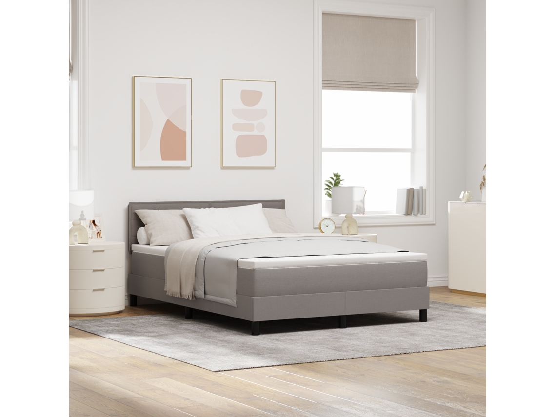 Cama Box Spring Con Colchón Y Led Taupe 140x200 Cm Tela
