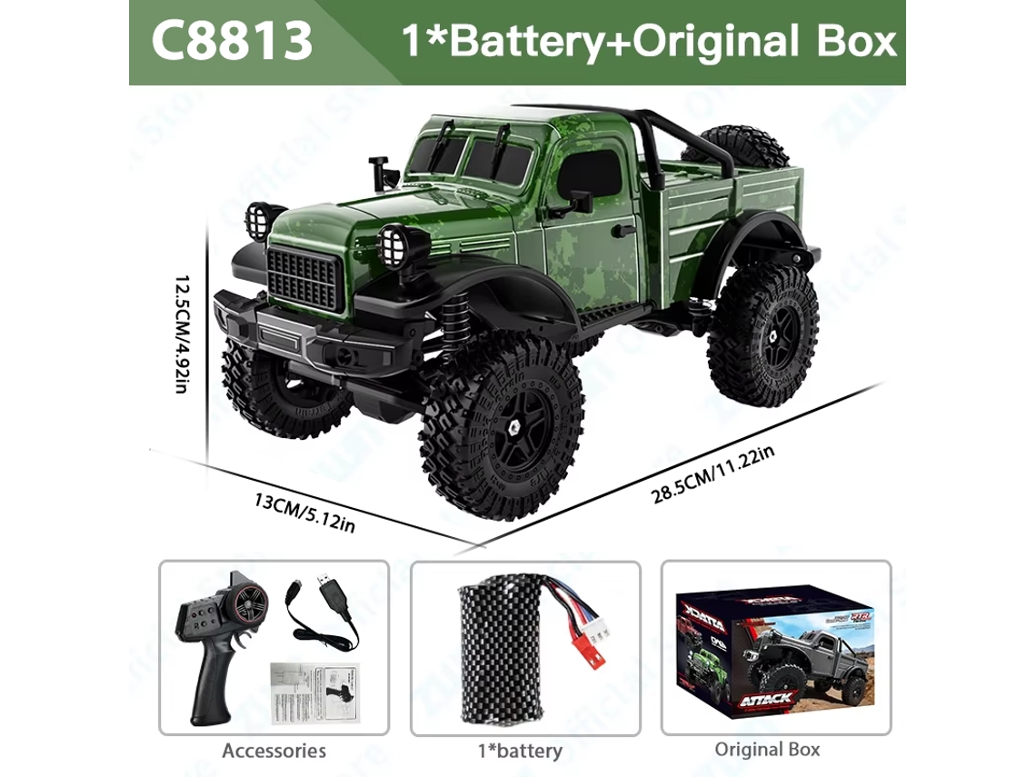 Coche todoterreno teledirigido Jeep/Pick Up 4x4 RTR, camión militar de escalada, juguete para niños, color verde Aeuzwr