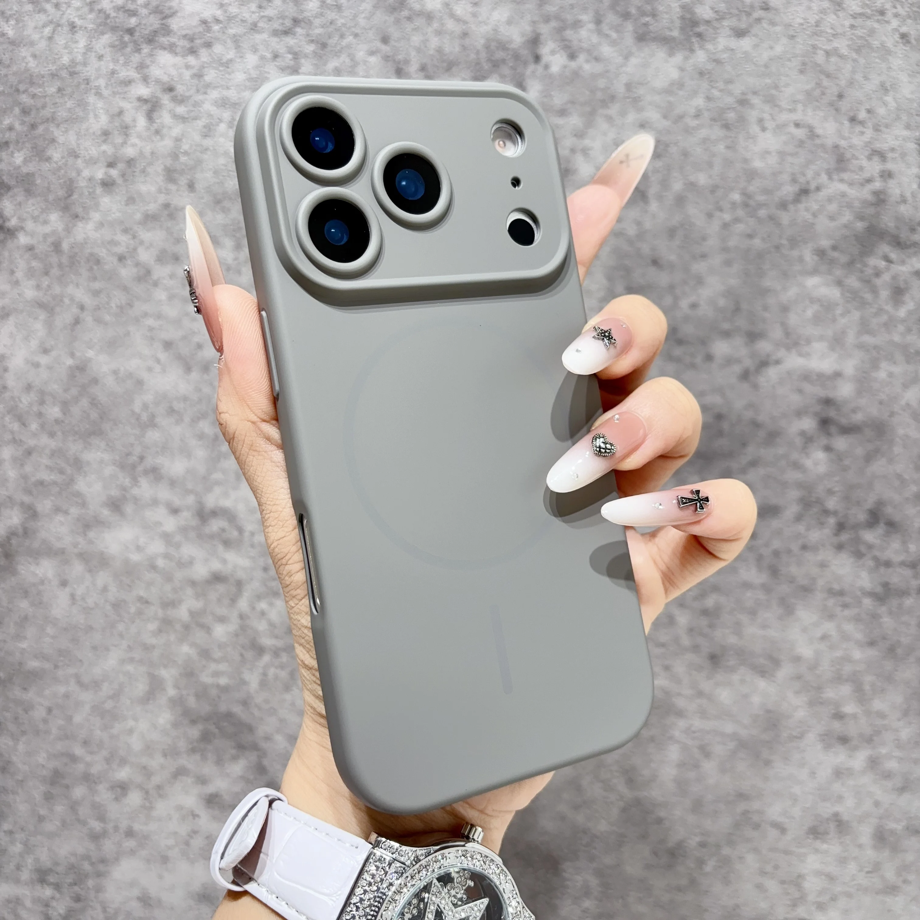 (iphone 14 Pro Max Gris) Funda Protectora Magnética Con Carga Inalámbrica Y Cubierta Para La Lente