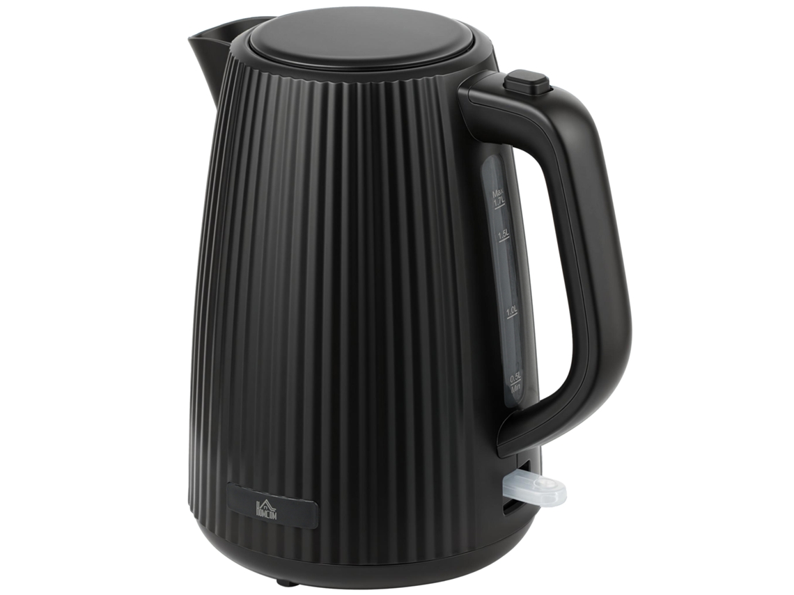 Hervidor de agua de 1,7 L y 2200 W con filtro de 360°, color negro.