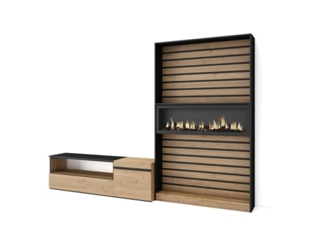 Muebles de Salón para TV 260x186x35cm Para TV hasta 65 Chimenea eléctrica Roble y negro