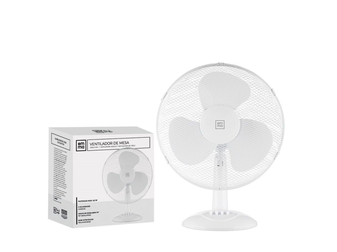 Ventilador Emma Pie - Ultrasilencioso - 45 W - Bajo consumo - Alta potencia en 3 velocidades - (blanco, de mesa)