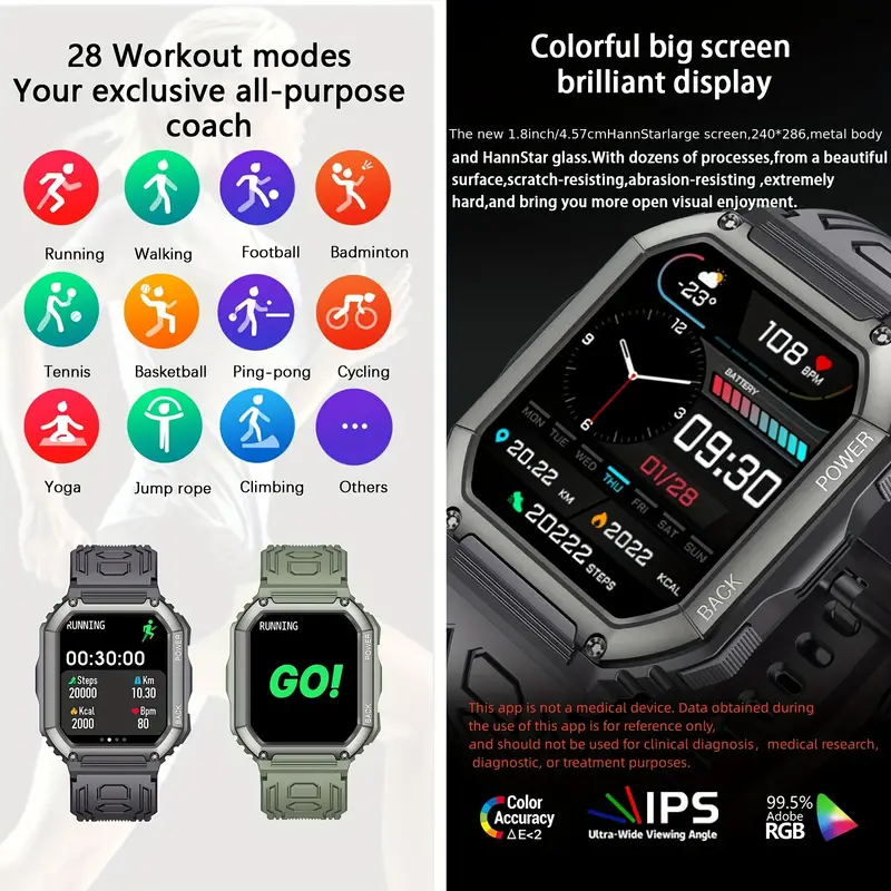 Reloj Inteligente SHAH ARPAN: Pantalla de 1,8 Pulgadas para Android/iPhone Verde