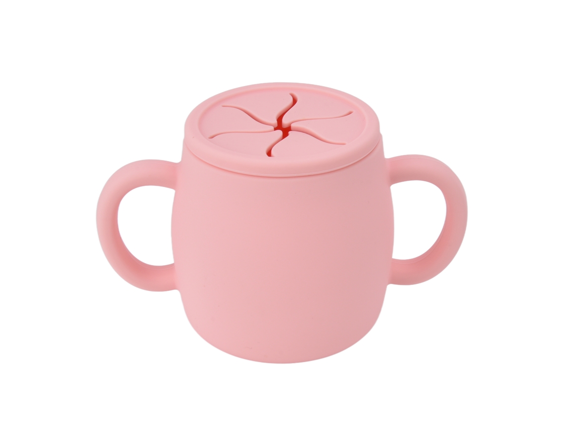 Taza De Silicona Para Bebé Con Doble Asa, Diseño Anticaída, Color Rosa.