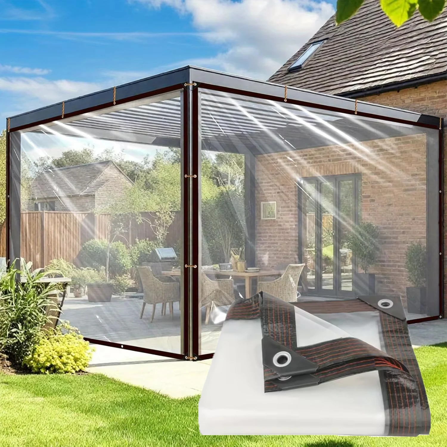 (transparente, 300x500cm) Toldo Parasol Exterior Impermeable, De Película Plástica, Resistente A La Lluvia Y Cálido.