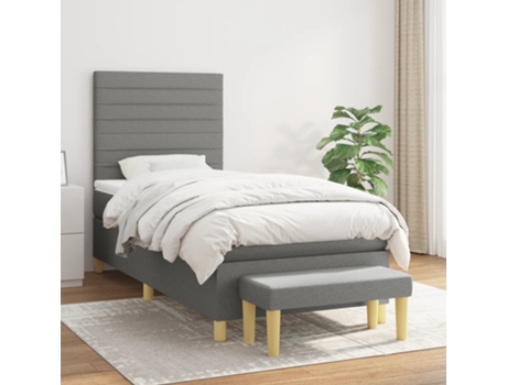 vidaXL Cama con somier y colchón 90x200 cm tela gris oscuro