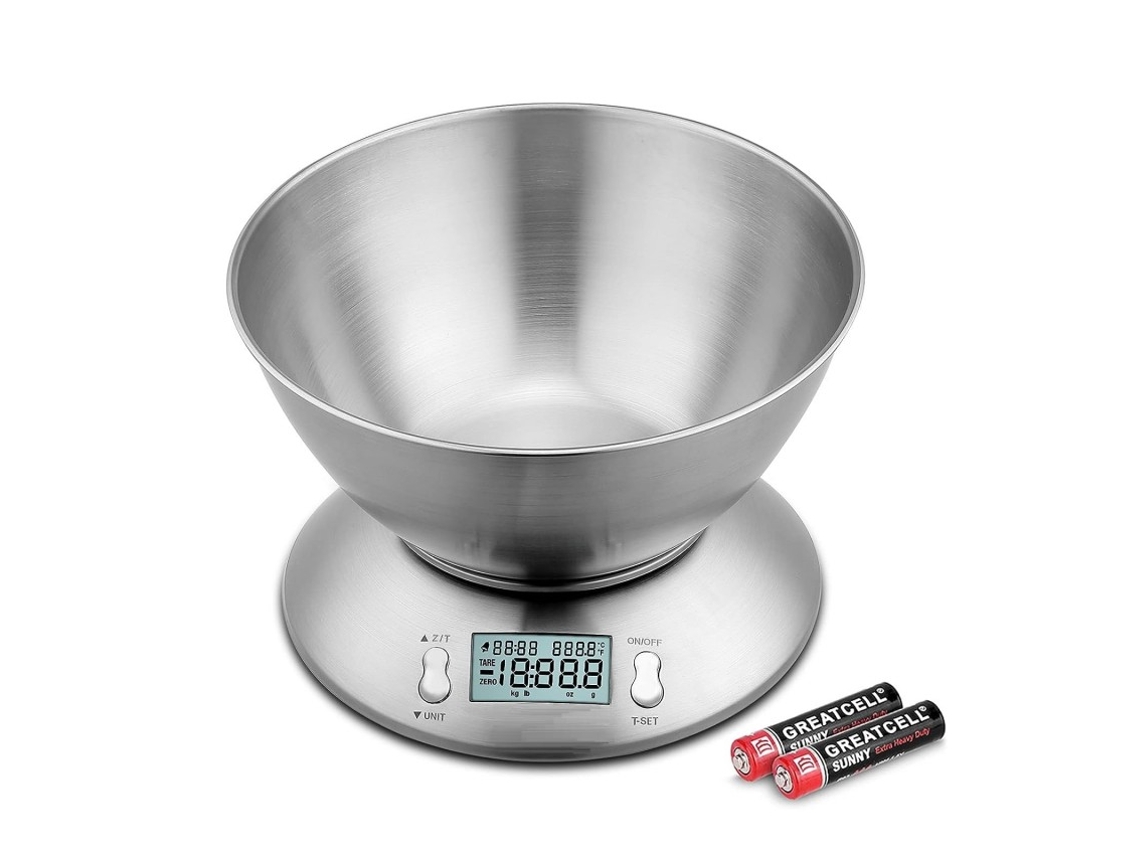 Báscula Digital Para Cocina Balanza De Alimentos Peso 1G / 5 Kg Acero Inoxidable Bol De Mezcla COSHANO