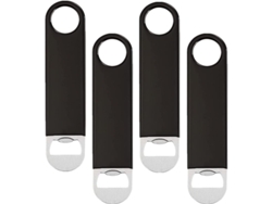4 abridores de botellas portátiles planos de acero inoxidable para cerveza, refrescos y vino (negros)