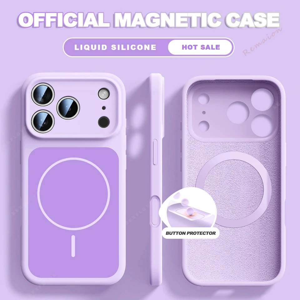 (iphone 17 Pro Max, Morado) Funda Magnética Magsafe De Silicona Líquida Para Teléfono, Compatible Con Iphone, Funda Suave A Prueba De Golpes.