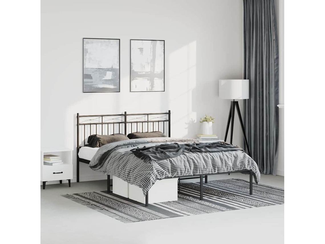 Estructura Cama Sin Colchón Con Cabecero Metal Negro 135x190 Cm