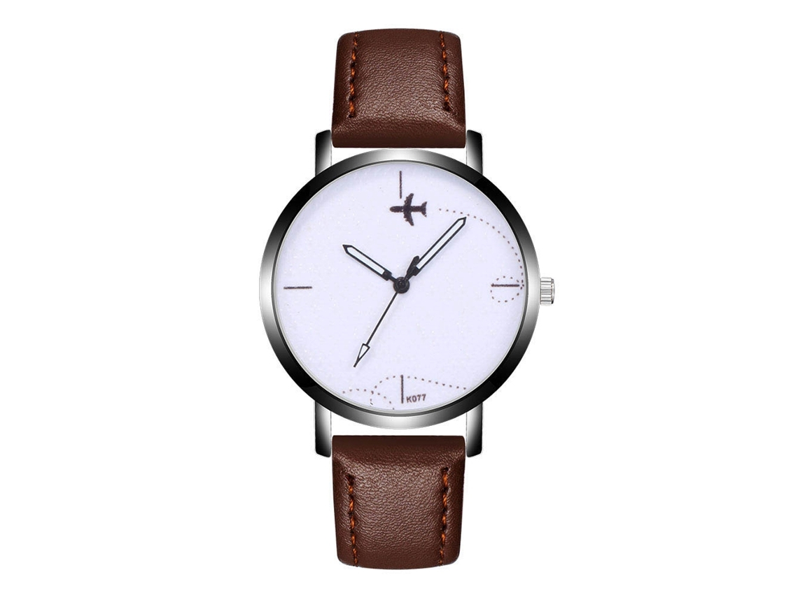 Reloj De Cuero Moda Dial Redondo Analógico De Cuarzo Para Mujer Y Hombre Café Oscuro