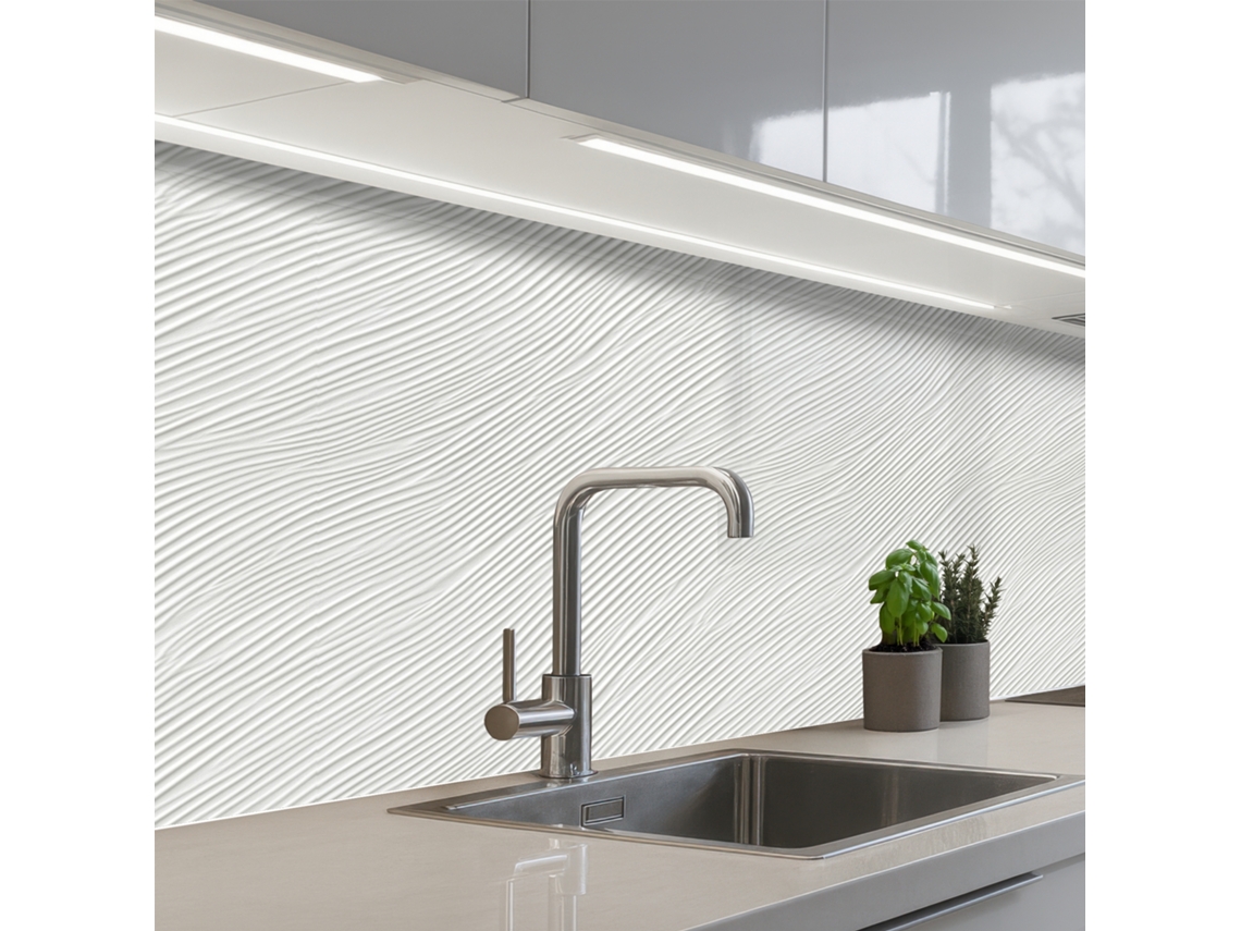 Salpicaderos De Cocina Waves - Ribbing - Blanco 150x60 Cm
