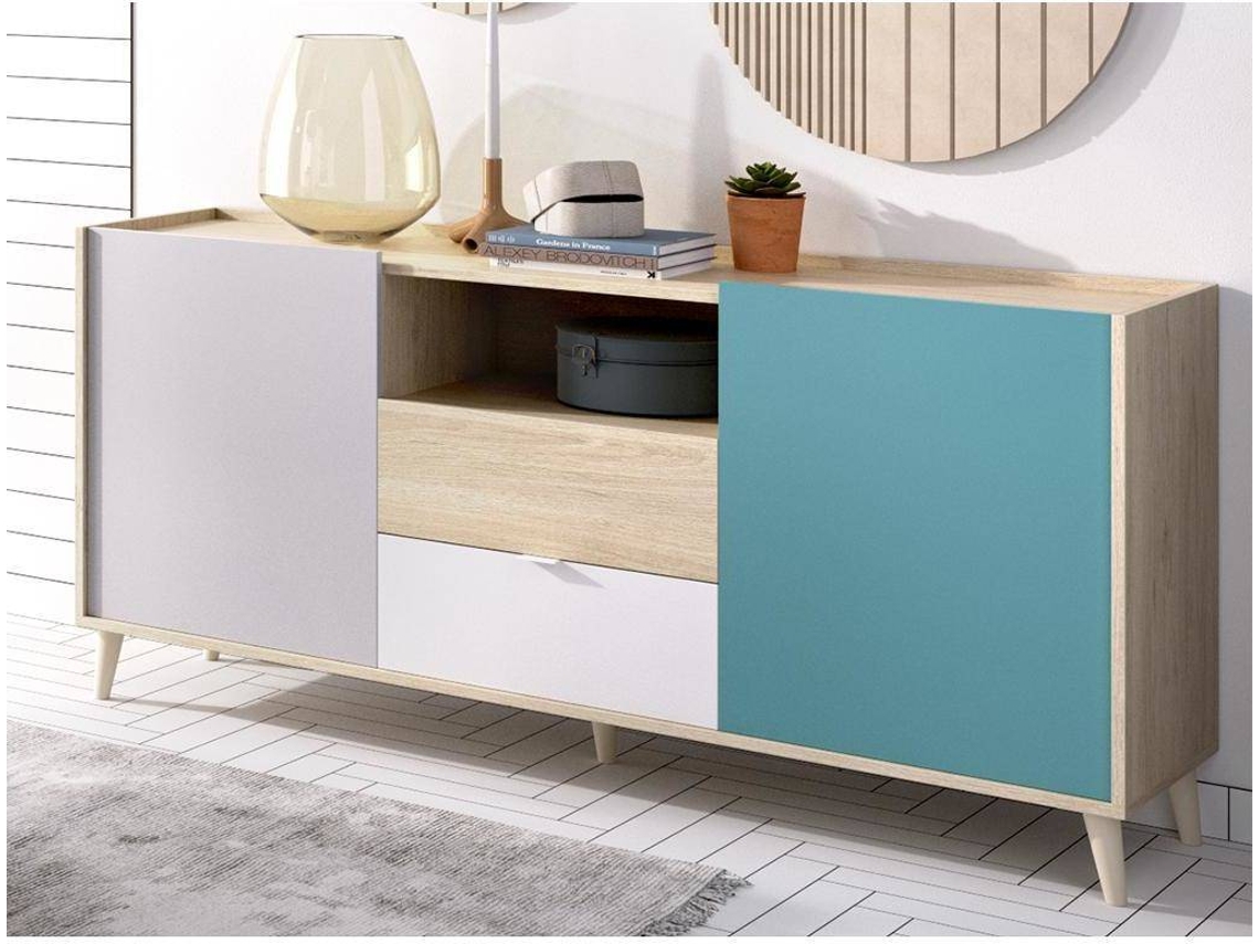 Aparador 2 Puertas y 2 Cajones DKIT Nova (Blanco/Gris/Natural/Esmeralda - 75x155x43 cm)