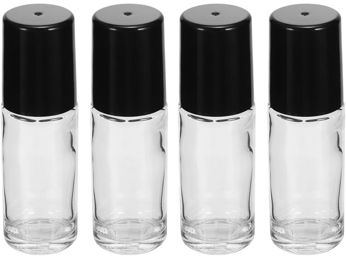 Juego De 4 Frascos Roll-on Recargables De Vidrio Negro De 30 Ml Con Bola Antifugas De Ciieeo Para Aceites.