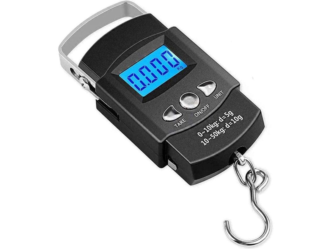 Báscula Digital Portátil 50kg – Pantalla Lcd Retroiluminada – Gancho Inox Y Cinta Métrica 100cm