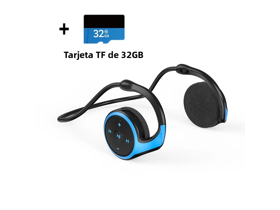 Auriculares inalámbricos Bluetooth MP3 con radio FM, ranura para tarjeta de memoria y micrófono. Mdug (azul, tarjeta de 32 GB)
