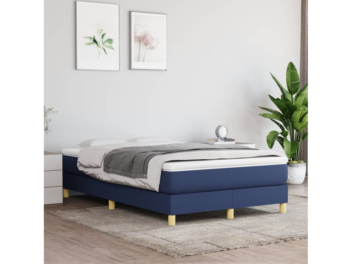 Estructura De Cama Sin Colchón Tela Azul 120x200 Cm