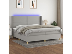 Cama Box Spring Con Colchón Tela Y Led Gris Claro 200x200 Cm