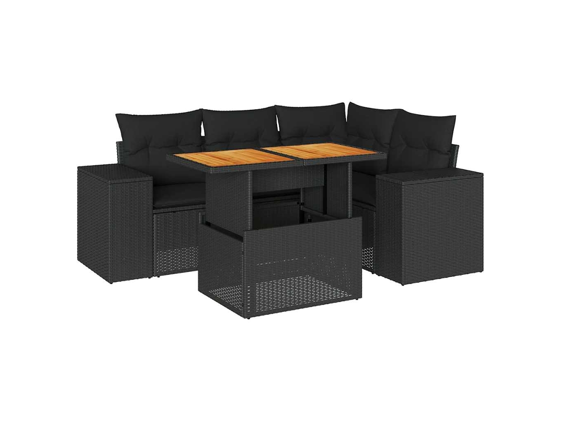 Juego de 5 sofás de jardín con cojines de mimbre, color negro, EXCLUSIVA MAISON (N/D)