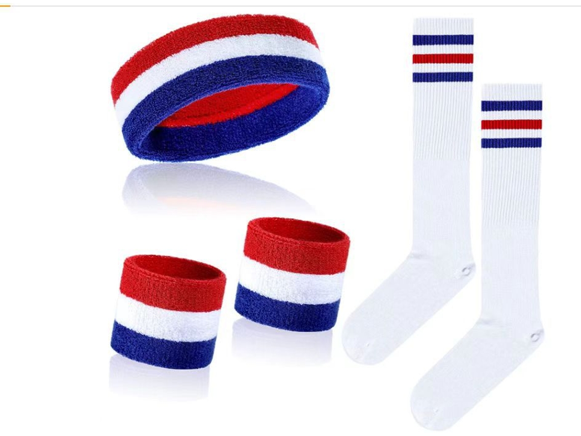 Conjunto completo Yuysan de diademas, muñequeras y elástico, calcetines deportivos absorbentes del sudor, rojo, blanco y azul.