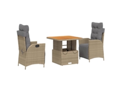 Conjunto de comedor de jardín de 3 piezas con cojines de mimbre, beige, EXCLUSIVO DE LA CASA (3 piezas)