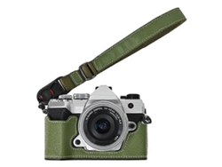 Estuche de cuero para cámara Olympus OM 5, ranura para batería, medio cuerpo, tapa inferior con correa de mano Facpoet
