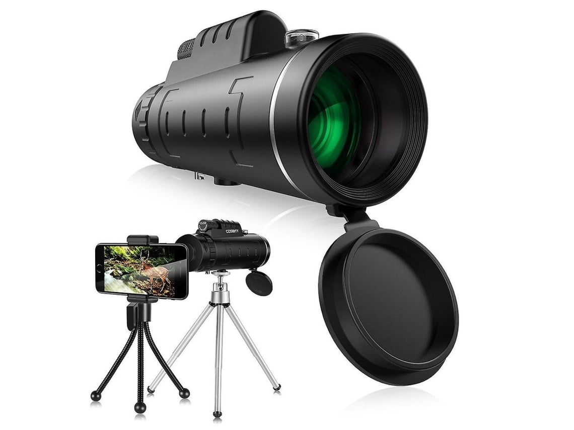 Telescopio monocular HD con zoom óptico de 40x60 y trípode con clip para teléfono, universal, color negro Gusshious