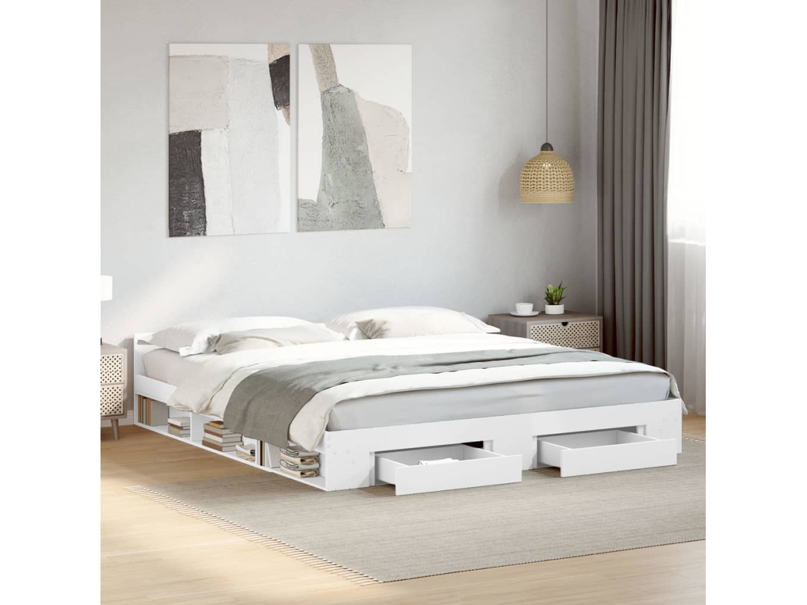 Estructura Cama Con Cajones Madera Ingeniería Blanca 180x200 Cm